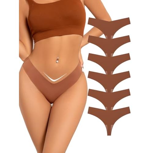 Seamless Thongs for Women V-Shaped No Show Panties Soft Comfortable Breathable Workout Underwear Multiple Pack