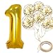 40" Number 1 Gold Balloon and Gold Confetti Balloons,Foil Mylar Gold Balloons Party Supplies for 1st Birthday Party,Baby Shower,Wedding,Engagement,Anniversary Party (Gold)