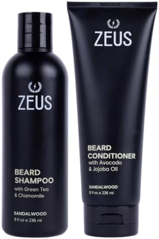 ZEUS Beard Wash Set for Men, Beard Shampoo & Conditioner (Sandalwood)