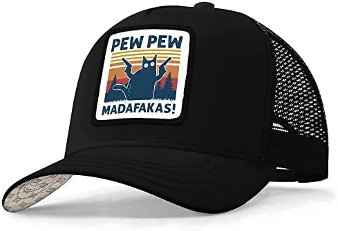 Asvance Trucker Hat - Mesh Back Baseball Cap Unisex - Premium Funny Pew Pew Embroidered Hats Black - Gift for Cat Lover