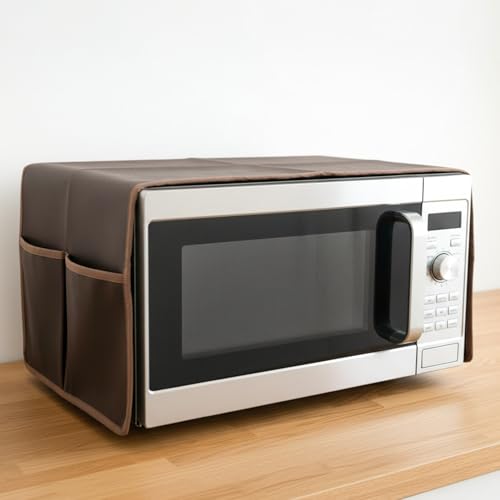 Image of PrettyKrafts Microwave Oven Top Cover with 4 Utility Pockets | Non-Woven Fabric Dustproof & Decorative Microwave Cover | Kitchen Appliance Protector (Brown, Free Size)