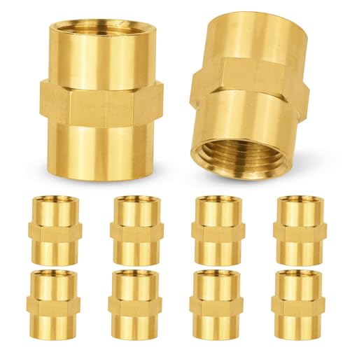 10-PCs HeSun Brass Pipe Fitting, 3/8" NPT Female x 3/8" NPT Female Hex Pipe Adapter by HeSun - Used condition - US$15.42