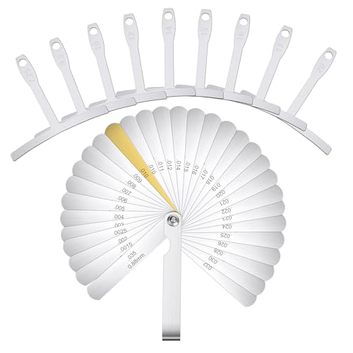 Glarks 10pcs 7.25-20in Understring Radius Gauge with SAE/Metric Feeler Gauge Set, 9pcs Universal Guitar Gauge, 1pcs 0.04-0.88mm 32 Blades Feeler Gauge for Guitar Fretboard Radius Gauge
