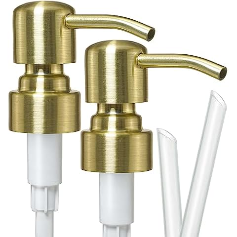 JASAI 2 Pack Royal Golded Soap Pump Replacement for Regular Mouth Soap Dispenser, Durable 304 Stainless Steel Rustproof Soap Pump for Hand Dish Soap Bottle. Cover