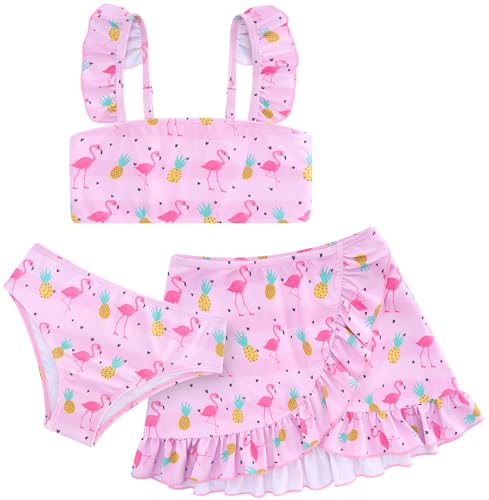 ALISISTER Girls Swimsuit 3 Piece Bathing Suits for 5-12 Years Hawaiian Bikini Set with Cover Ups Skirt