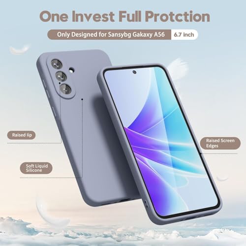 Image of DIZORO Microfiber Candy Case Compatible for Samsung A37 5G Smooth Touch Cushion Liquid Soft Silicone Gel Rubber Phone Cases Non-Slip Full Body Protective Shockproof Back Cover (Lavender Grey)