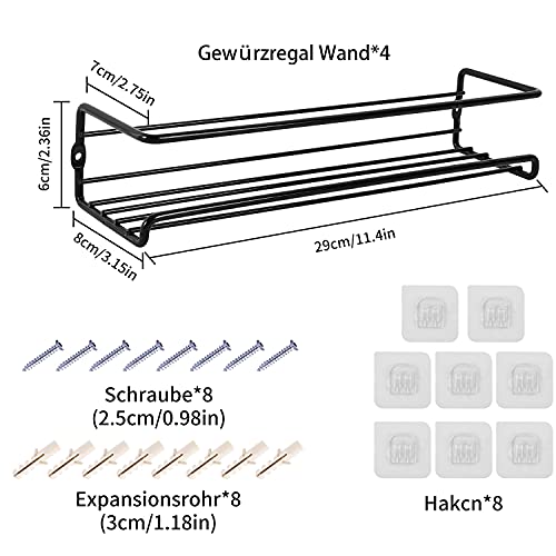 LXUDN Rocneuna 4-Teiliges Set Gewürzregal Wand Ohne Bohren, Schwarz Gewürzständer Mit Breiterem Innenschlitz Hält Größere Gewürzgläser… – Ansicht 4