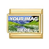 MJARTORIA Personalized Italian Charms Links with Photo, Custom 10mm*9mm Silver&Gold Italian Charms Bracelet Link Stainless Steel DIY Gifts (Gold-Rectangle)