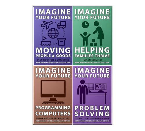 4PC Funny Inspirational 8x12 Inch Aluminum Metal Sign For Campus Library Classroom Decor Vintage Retro Sarcastic Wall Art For Farmhouse Man Cave Garage Bathroom Kitchen Career Future Guidance Decor