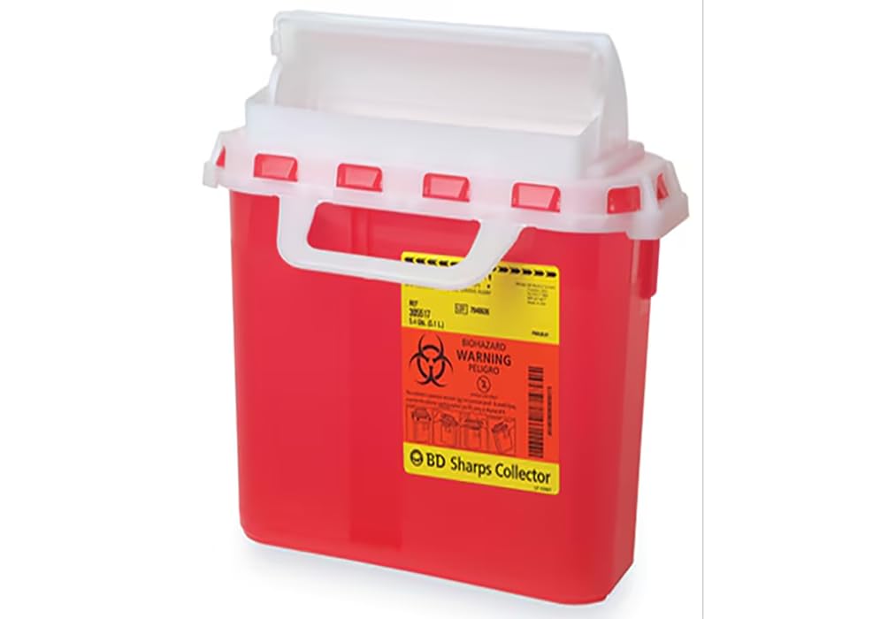 BD Patient Room Sharps Container, 3 gal, counterbalanced door, red, #305436 (12 Count)