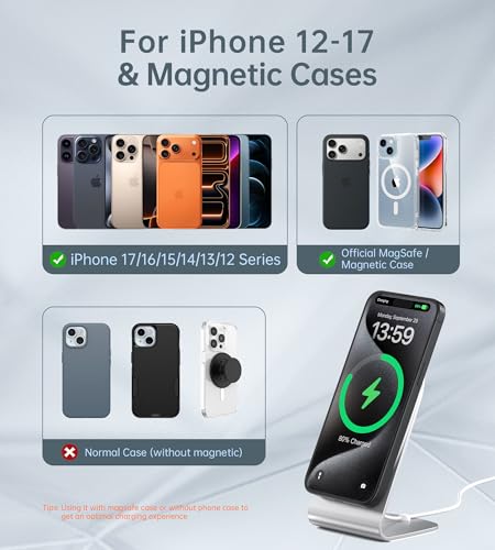 Image of Magnetic Wireless Charger for iPhone 17 /16 /15 /14 /13 /12 - Mag Charger+20W USB C Adapter, Fast Wireless Charging Stand /Pad with 5ft USB-C Cable for iPhone 17 /16 /15 /14 /13 /12, Airpod-Gift for Men & Women