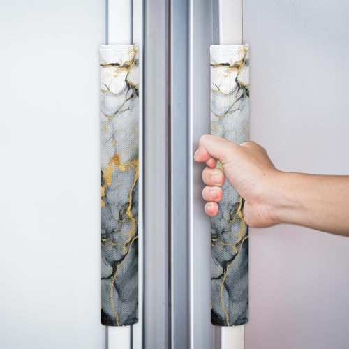 Image of Pardick Refrigerator Door Handle Covers Set of 2, Grey Marble Fridge Handle Covers Appliance Handle Covers Protector for Microwave Oven Stove Dishwasher, Keep Your Kitchen Appliance Clean