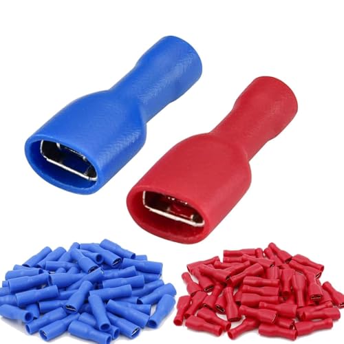 Female Fully Insulated Crimp Spade Connector 120 PCS 6.3mm 14-16AWG Wire Cable Electrica (60 pcs each in Blue and red)