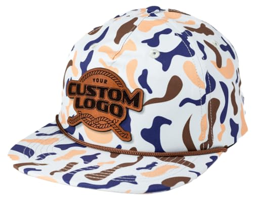 Custom Leather Patch 5 Panel Grandpa Rope Hat Adjustable Snapback - Engravable Leather Patch for Business Logo or Image