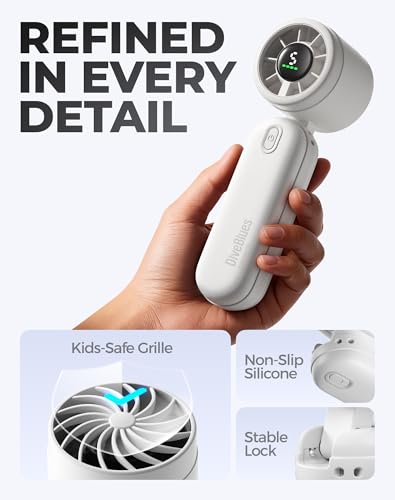 Image of Diveblues Mini Handheld Fan, 30ft /s Portable Turbo Fan [12H Max Cooling], 4000mAh Personal Fan with LED Display, 3-in-1 Hand Held /Neck /Desk Fan for Travel, Cruise, Disney Essentials (Pack of 2)