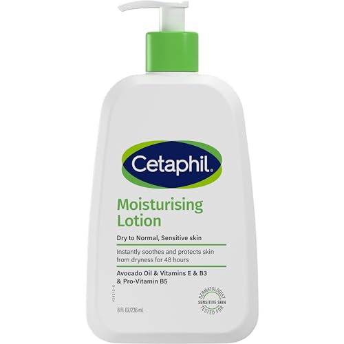 Cetaphil Moisturising Lotion 236mL, Face & Body Moisturiser for Dry to Normal Skin, with Avocado Oil, Glycerin, Niacinamide & Pro-Vitamin B5, Non-Comedogenic, Fragrance-Free, Dermatologist Tested