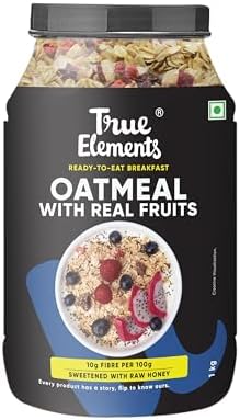 True Elements Whole Oatmeal 1kg - Overnight Oats | Breakfast Food | Healthy Diet | Oatmeal for Breakfast | Oats with Chia Seeds, Dry Fruits and Nuts | 9.8g Protein