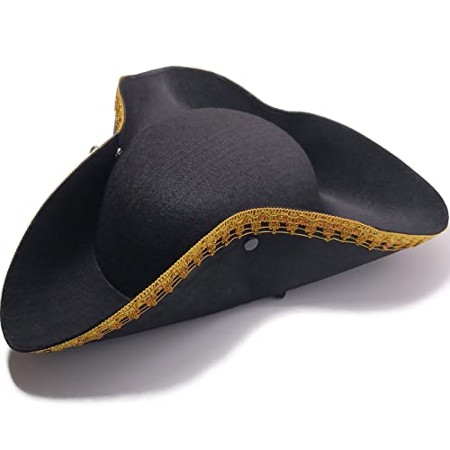 EaciTown Tricorn Colonial Hat Halloween Pirate Hats Men Captain Hat Musketeer Hats Masquerade Party Revolutionary War Costume