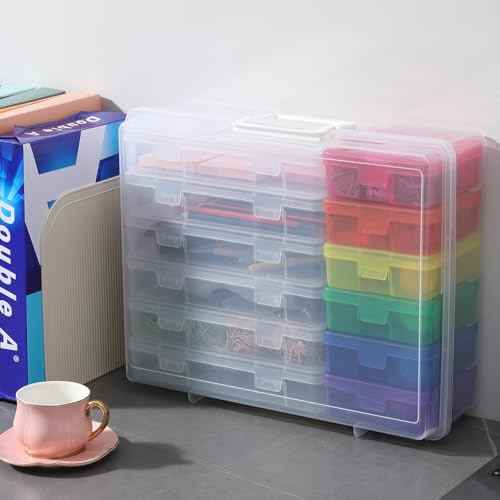 Party Club of America Plastic Storage Boxes & Organizers - Arts & Crafts Storage Boxes with Lids - 6 Medium Clear + 6 Small Color - Modern Style - 15.3"L x 12.5"W x 5.1"H - 18 Count by Party Club of America - Image 9