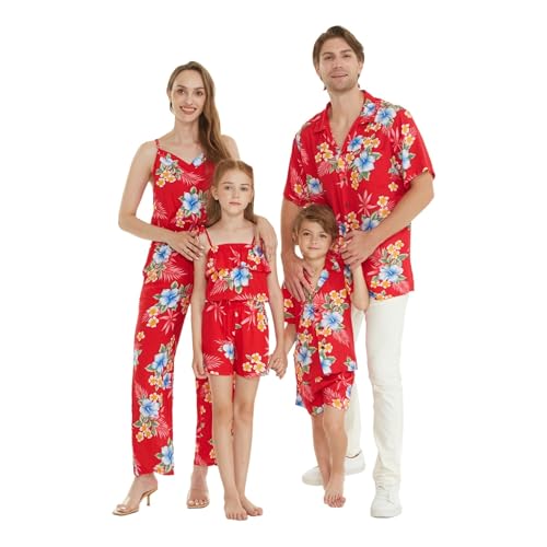 Image of Matchable Family Hawaiian Luau Men Women Girl Boy Clothes in Hibiscus Red