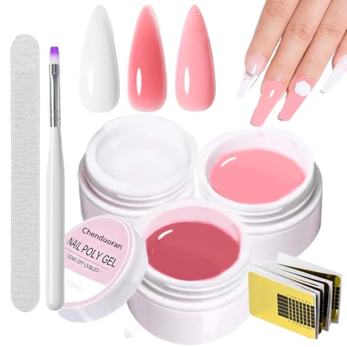 3 Colores Kit de Gel Constructor para Uñas-Gel de Construcción UV/LED para Fortalecedor, Decoración y Reparar Uñas Rotas,Extensión de Uñas para Principiantes Blanco Nude Rosa