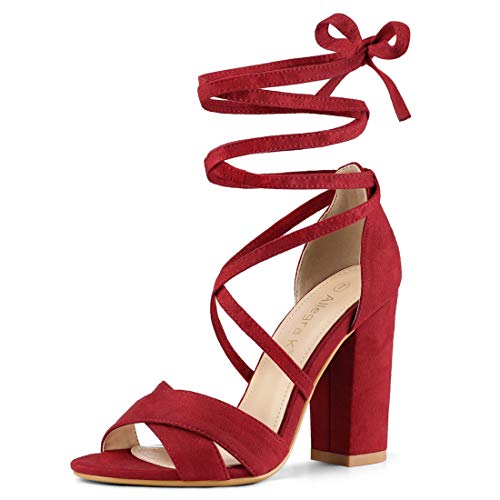 Allegra k women crisscross front block heeled lace up red sandals…