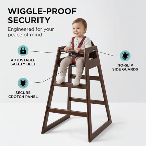 Image of Dark Brown Wooden Bar Height Restaurant High Chair - Stackable Rubberwood Dining Chair for Bar Height Tables, Easy-Clean Finish, Commercial Restaurant Seating