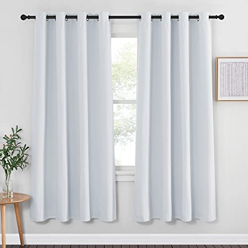NICETOWN Room Darkening Curtain for Living Room - Easy Care Solid Energy Saving Grommet Room Darkening Curtain/Panel/Drape for Bedroom (1 Panel, 52 by 72, Greyish White)
