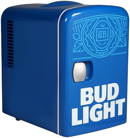 CURTIS MIS152BULT Bud Light, Mini Portable Compact Personal Fridge Cooler, 4 Liter Capacity Chills Six 12 oz Cans, 100% Freon-Free & Eco Friendly, 6, Navy