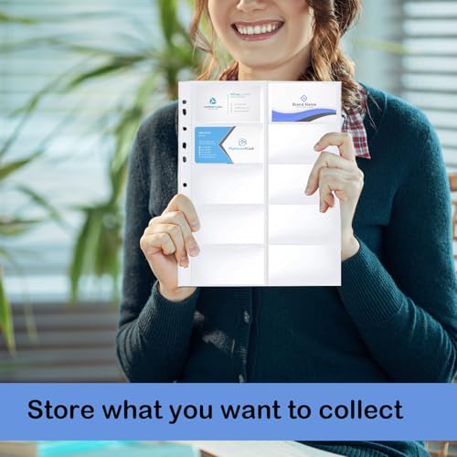 20 Pack Visitenkartenmappe A4 mit 10 Fächern,Visitenkarten Aufbewahrung,Taschen Visitenkartenhüllen Binderblätter,Ultra-Clear Visitenkartenblätter mit 11 Löchern,Doppelseitige Kreditkartenblätter