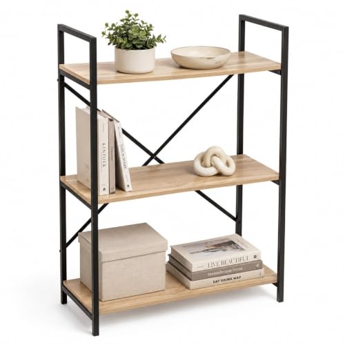 Image of URBNLIVING Freestanding Shelving Unit Black Metal Wood Shelves 3 Shelf