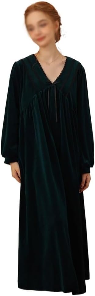 JSEIAJB Women's Autumn and Winter Golden Velvet Plush Long Sleeve Pajamas Long Home Sleeping Dress(X-Large)