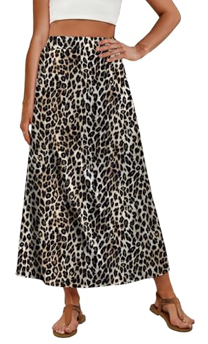 OFEEFAN Leopard Cheetah Maxi Skirts for Women Spring Summer Dresses Casual Loose Clothes Beach Vacation Outfits Print 02 M