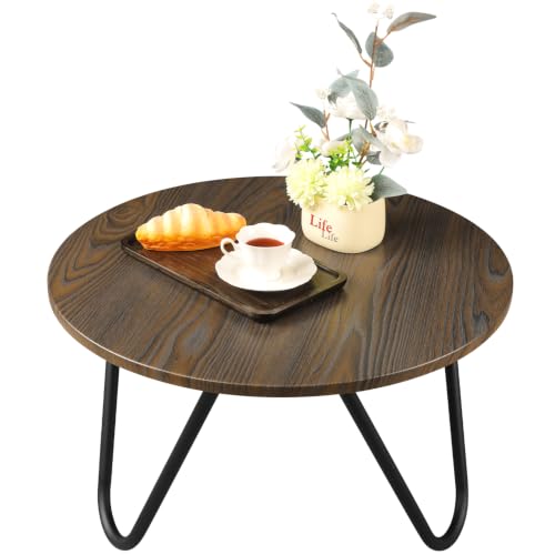 Image of Small Circle Coffee Table Round Coffee Tables with Metal Legs 23.6 inch Wood Accent Center Table for Living Room Sofa Table for Reception Room Home Office Rustic Brown
