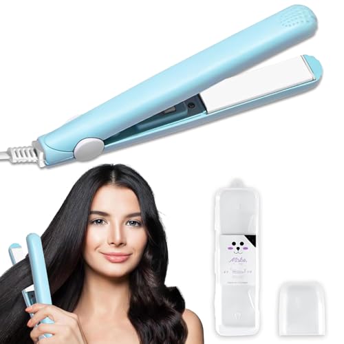 Fer à Lisseur 2 En 1, Lisseur Cheveux Court, Mini Fer à Lisser En Céramique, Lisseur Cheveux Vapeur, Petit Fer à Friser De Voyage, Pour Tous Types De Cheveux, Frange, La Maison Ou Le Salon (Bleu)
