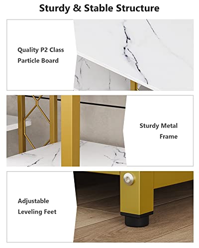 Teraves Console Table With Wine Rack And Glass Holder, 47 Inch Sofa Table With Storage Shelves, 4 Tier Entryway Table For Living Room, Entryway, Hallway, Kitchen (White Marbling+ Gold Frame) #TOP3