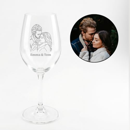 Monsieur TSHIRT - Vaso de vino con foto y texto dibujado con trazado personalizado, cristalino, transparente, 35 cl, vidrio grabado
