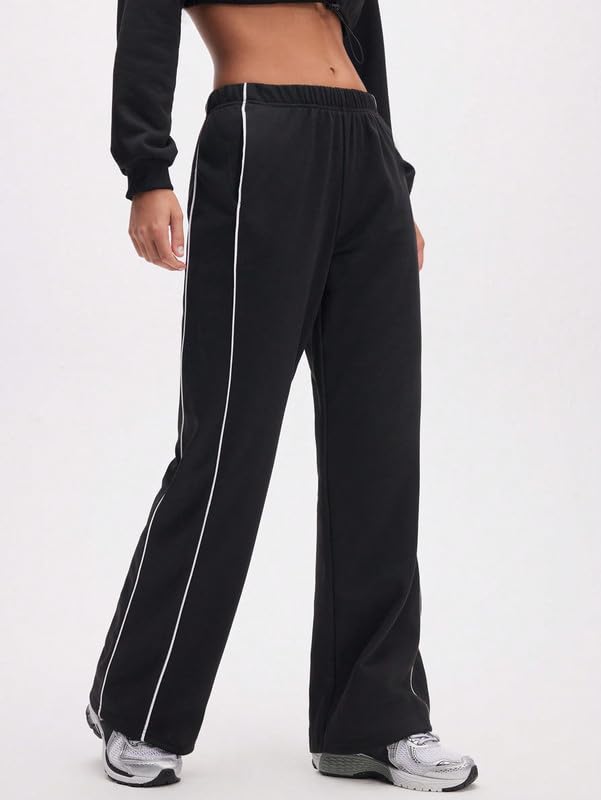 Image of Paralians Women's Straight Fit Polyester Track Pants with Contrast Side Piping | Elastic Waist Comfortable Sports & Casual Wear Bottoms