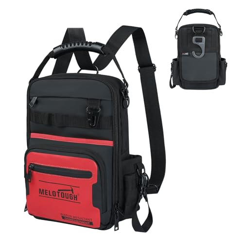 Image of MELOTOUGH Small Tool Backpack for Men 30 Multi-Storage Pockets Heavy Duty Tool Bag Backpack with Dual-Form Shoulder Strap for Electrician, HVAC, Technician - Water Resistant (Red)