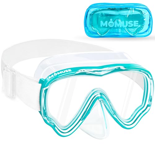 Lunette de Piscine Enfant avec Sangle en Tissu Doux, MOMUSE Masque de Plongée Enfant avec Couvercle de Nez 3D, Lunettes de Natation pour Garçons et Filles de...