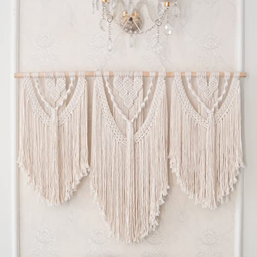Acubz Large Macrame Wall Hanging 43"×32" Boho Wall Art, Modern Wall Decor Woven Tapestry For Wedding, Living Room And Bedroom,100% Pure And Durable 3Mm Cotton Cords With Extra Hooks #TOP5