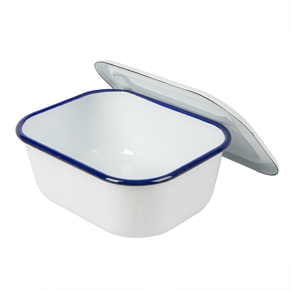3 unità - Contenitori con coperchio 'Enamelware' 2100 ml 23,5 x 19 x 9 cm bianco ferro smaltato