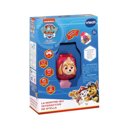 VTech - Pat' Patrouille, La Montre-Jeu Interactive de Stella, Montre Enfant à Clapet avec Écran Animé, Bracelet Souple, 12 Cadrans, 4 Jeux, Cadeau Enfant de 3 Ans à 7 Ans - Contenu en Français