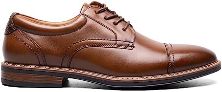 Nunn Bush Men's Centro Flex Cap Toe Oxford Dress Casual Leather Comfortable Lace Up, Cognac, 9 Wide | Image 1
