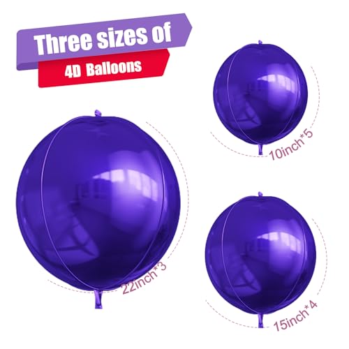 Image of 12PCS Dark Purple Round Foil Balloons 22 inch 15 inch 10 inch Large Mylar Balloons | Shiny Metallic Purple 4D Ball Balloons for Birthday Party, Graduation, Wedding, Christmas, New Year, Disco Prom Party Decor