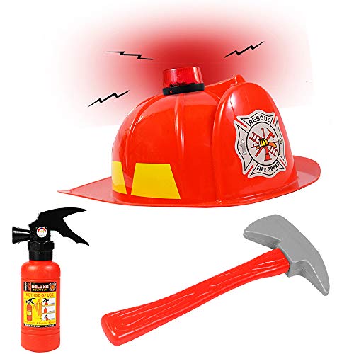 Funny Party Hats Fireman Hat -3 Pc Set - Fireman Helmet with Axe and Extinguisher - Firefighter Toys - Fireman Dress Up