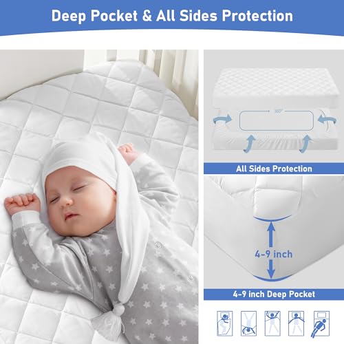 Grt STANDARD-1 2 Pack Waterproof Crib Mattress Protector, Quilted Baby Mattress Cover Fitted Deep Pocket From 4 Inch Up To 9", Extra Soft Breathable & Noiseless Toddler Mattress Pad 52"X28" thumb #3