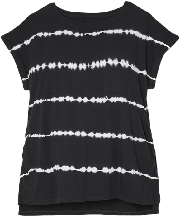 Isabel Maternity Linen Like Cuff Short Sleeve Maternity T-Shirt - (Black Tie Dye, X-Small)