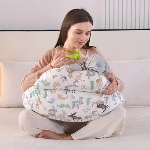 Image of BABYLIAN Nursing Pillow for Breastfeeding,Ergonomic Baby Feeding Pillows with Removable Washable Cotton Slipcover, Adjustable Waist Strap,Plus Size,More Support for Mom and Baby(Nordic Animal World)