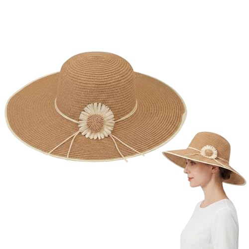 Chapeau de soleil pliable femme avec grand bord anti-UV beige
